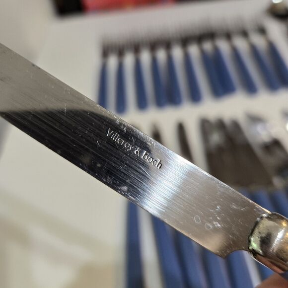 48pc Villeroy & Boch Stainless Flatware Periwinkle Blue Resin Handle forks spoon - Picture 6 of 11